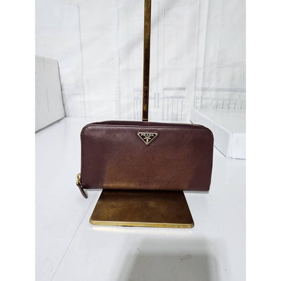 Authentic PRADA Saffiano Metal Zip Around Wallet Wine - Picture 1 of 14